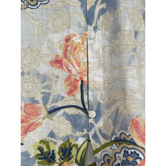 Chico’s No Iron 100% Linen Paisley Button Up Blouse Size Medium Petite Vacation - Picture 3 of 5